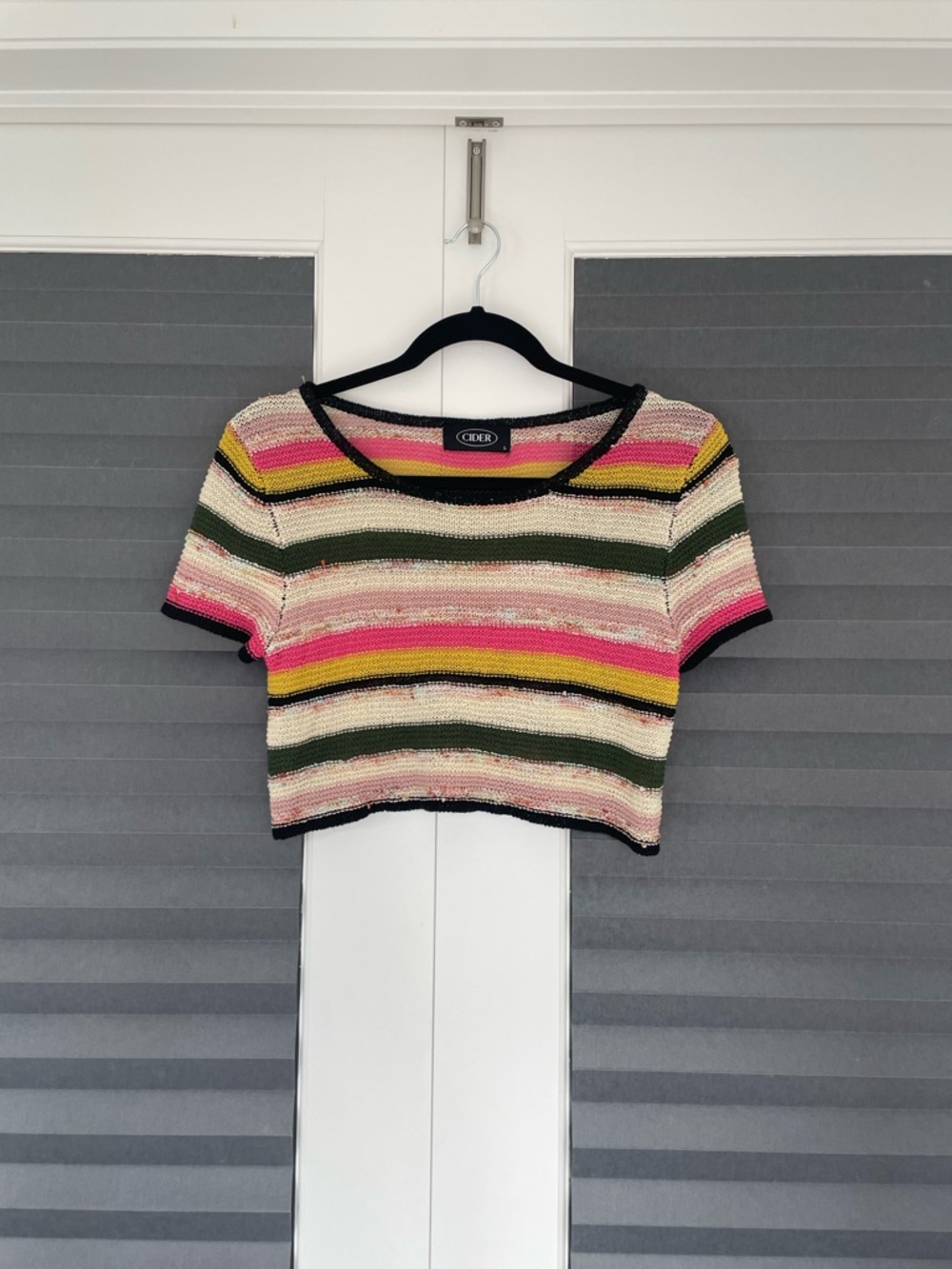 Cider Striped Knit Crop Top in Pink, Yellow, Cream & Green